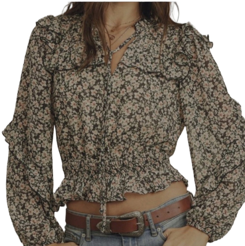 Dress Forum Floral Blouse Crop Long Sleeve. Size Small